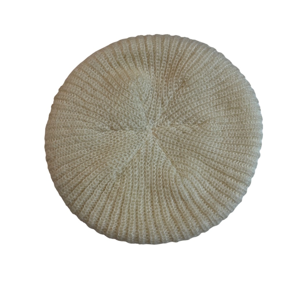 Vintage Everitt Cream Ribbed Knit Beret Hat Made in USA Women's One/Size